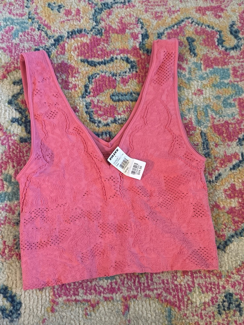 Full Tilt Lace V-Neck Crop Top - Coral Pink